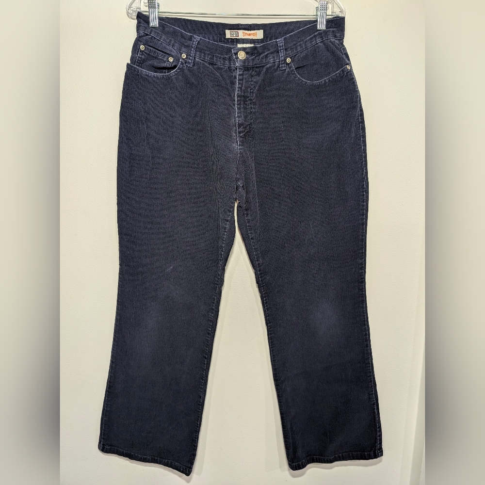 Faded Glory Ladies 12 Petite Relaxed Straight Corduroy Stretch Pants Deep Navy